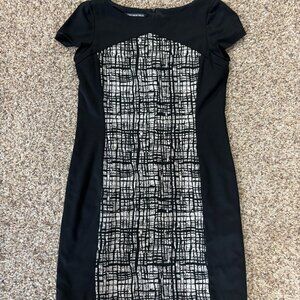 Jones Wear Dress Black Beige Pattern Cap Sleeve - Women's Size 14 - 1974